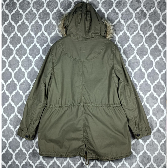 Gap Jacket Womens XL Green Hooded Parka Faux Fur Lined Winter Warm Coat - Picture 12 of 14